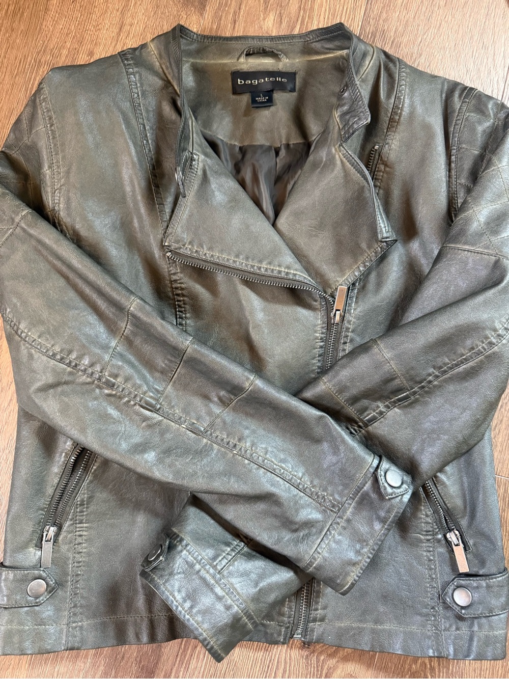 bagatelle Olive Faux Leather Asymmetrical Moto Jacket